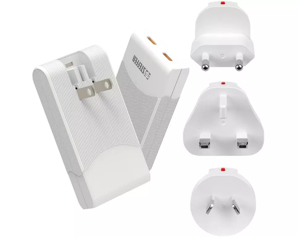 STEFFEN Reiseadapter World PD65W 2 x USB-C, Weiss