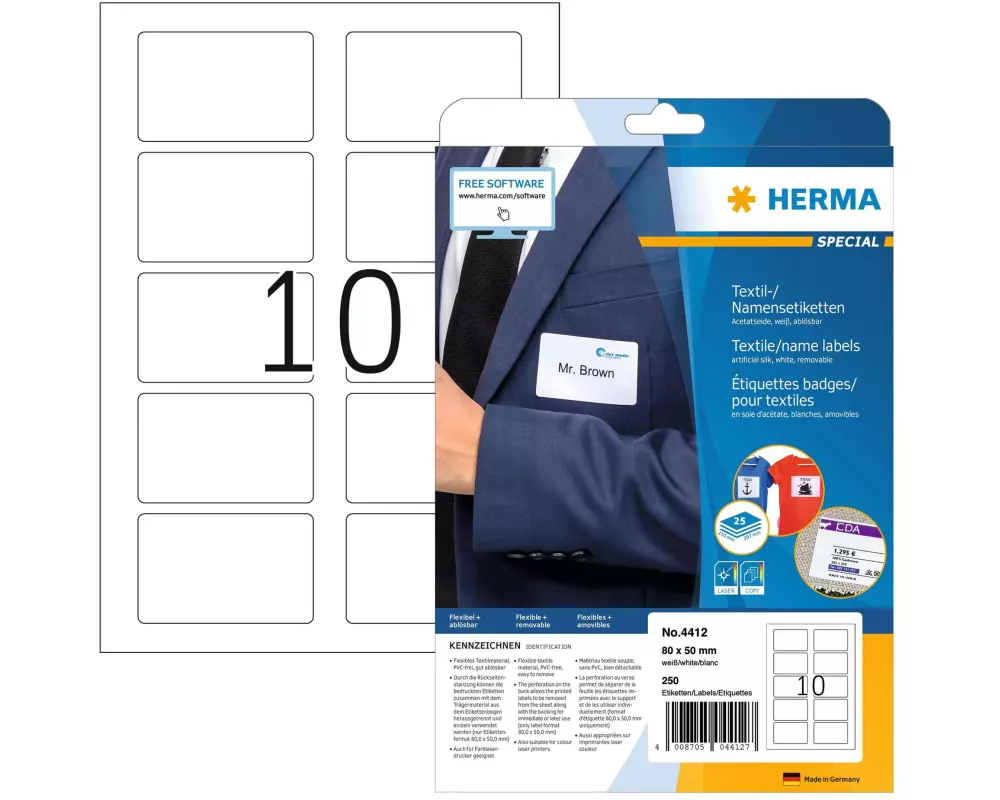 HERMA Namensetiketten 4412 80 x 50 mm Weiss