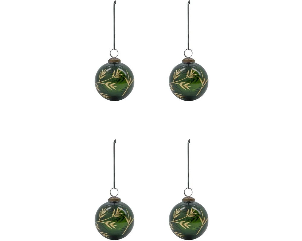 House Doctor Weihnachtskugel Green Ø 7.5 cm, 4 Stück Grün/Gold