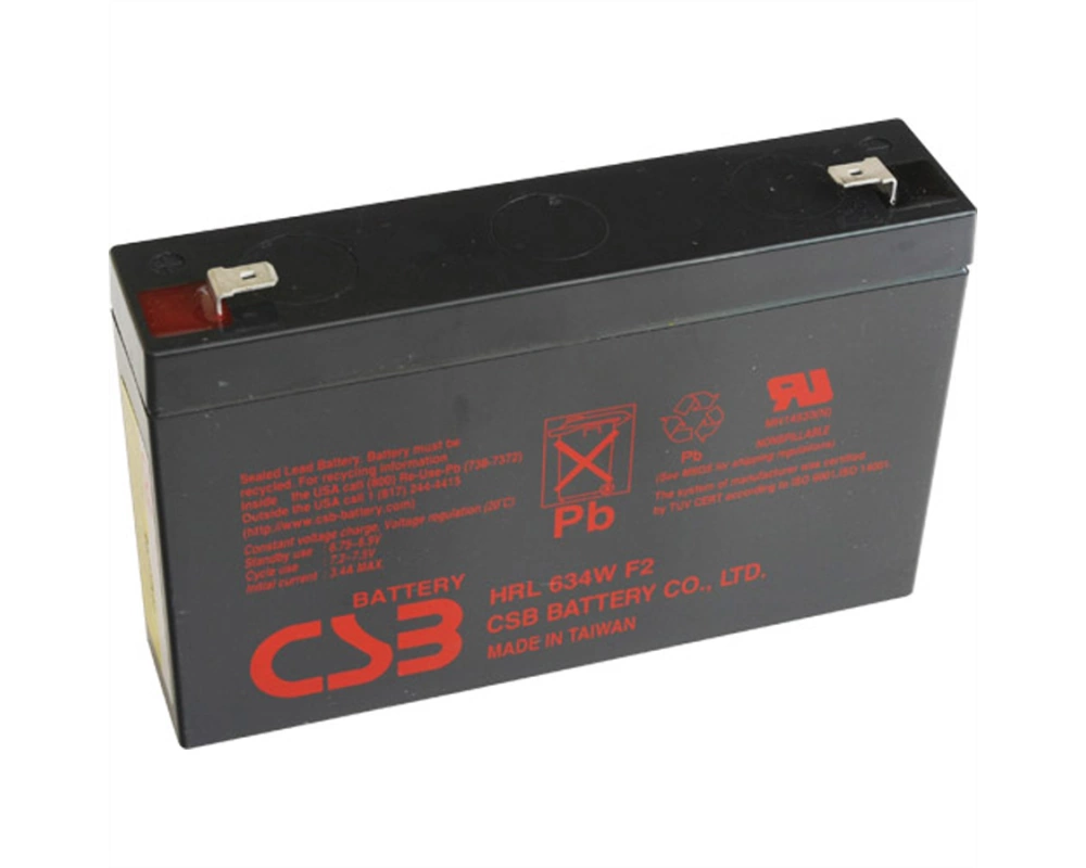 CSB 6VDC 9Ah Verschlossener, wartungsfreier Bleiakkumulator, Anschlüsse Faston 250 6.3mm links / rechts, Ideal für USV Anlagen