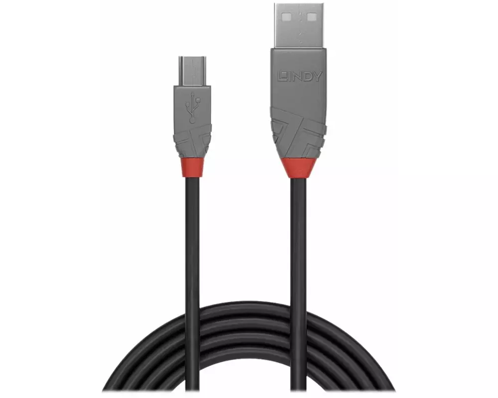 LINDY Anthra Line USB Cable, USB 2.0, USB/A-MiniB M-M, 1m