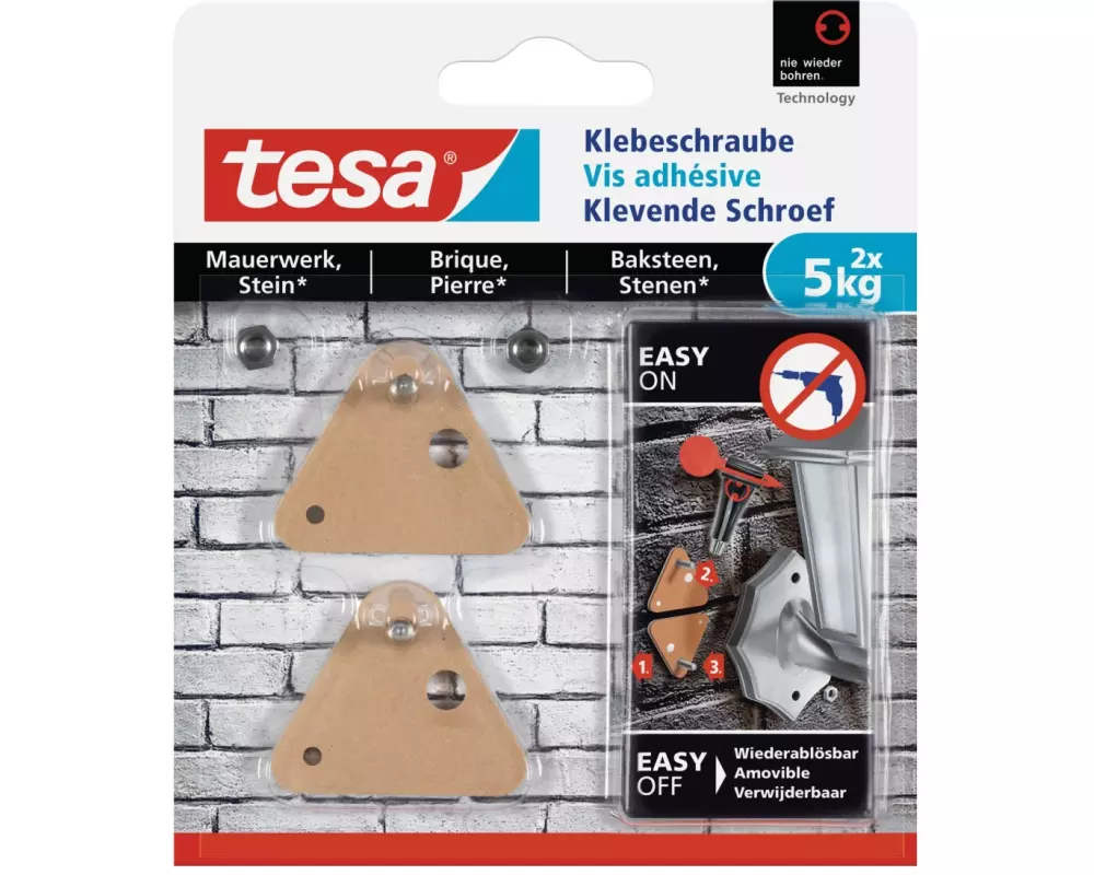 tesa Klebeschraube 5 kg für Mauern + Stein, dreieckig