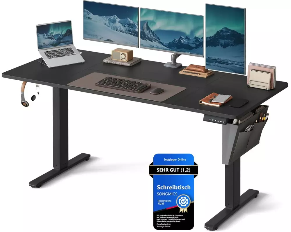 Songmics Stehtisch Vasagle höhenverstellbar Schwarz, 160 x 70 cm