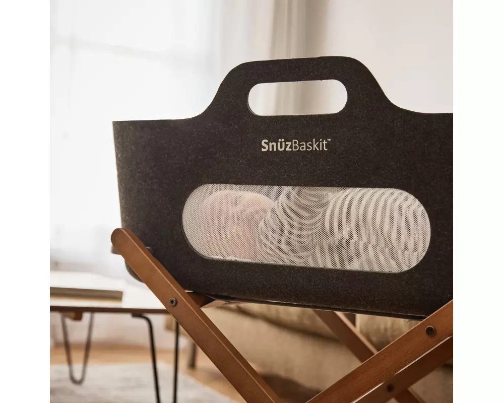 Snüz Baskit Moseskorb & Ständer Set Graphit/Walnuss
