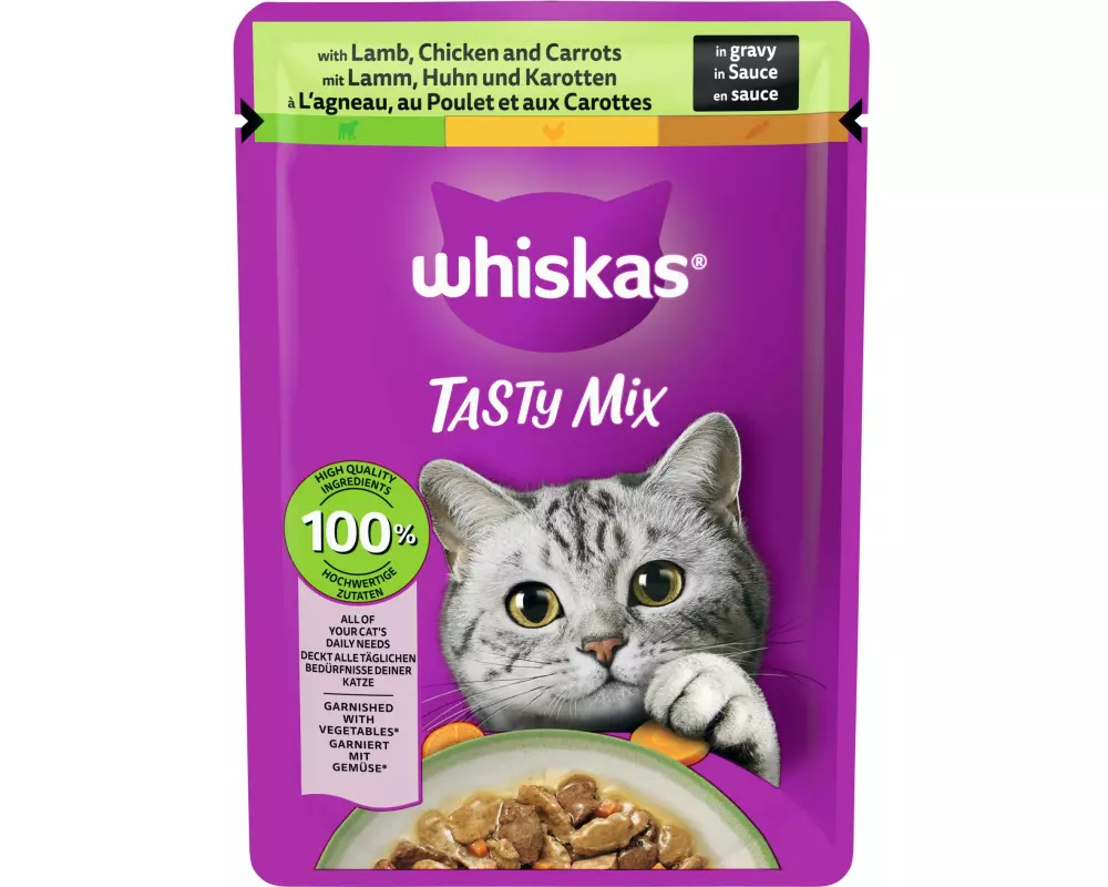 Whiskas Tasty Mix Lamm, Huhn Karotten in Sauce 28 x 85g