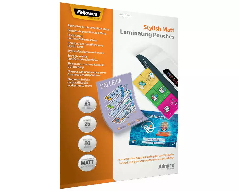 Fellowes Laminierfolie Admire Stylish A3, 80 µm, 25 Stück, Matt