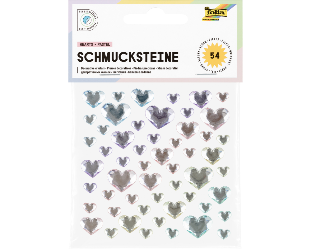 FOLIA Schmucksteine 12312 Hearts Pastel 54 Stück
