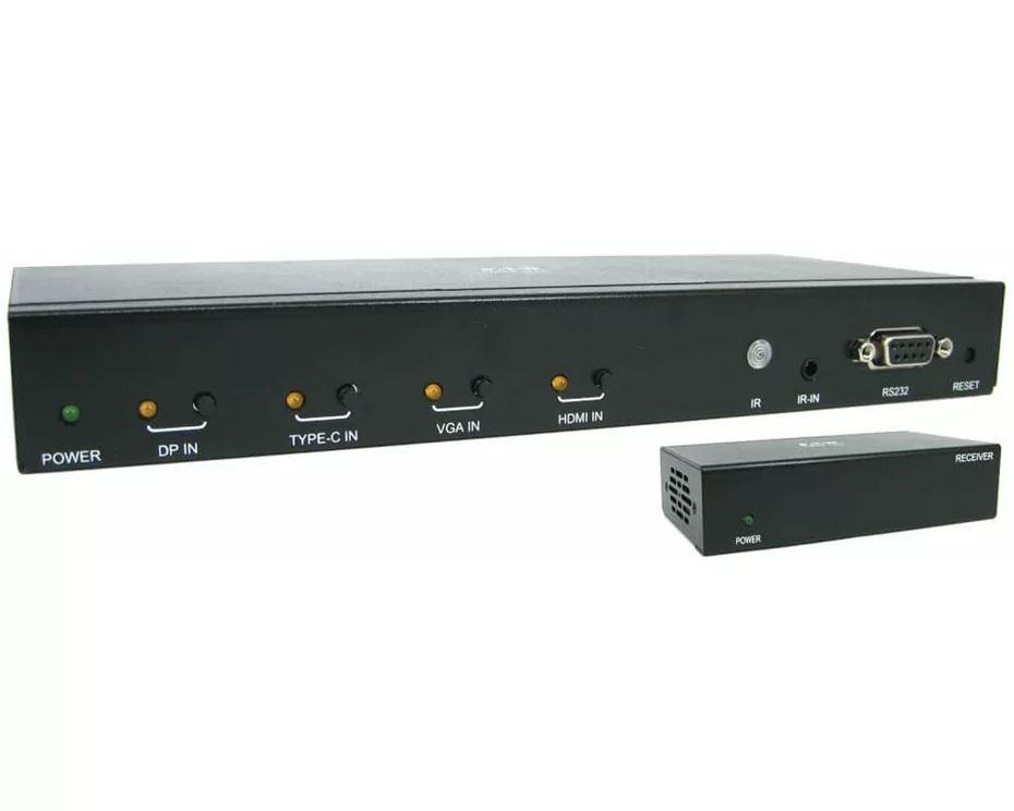 EATON TRIPPLITE 4-Port, Presentation Switch Kit, 4K 60Hz, 4:4:4, HDMI DP, USB-C and VGA to HDMI, over Cat6 Extender, 125ft. TAA