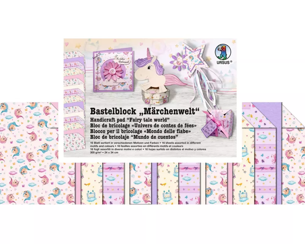 URSUS Motivblock 16 Blatt, Pink/Violett, Märchenwelt