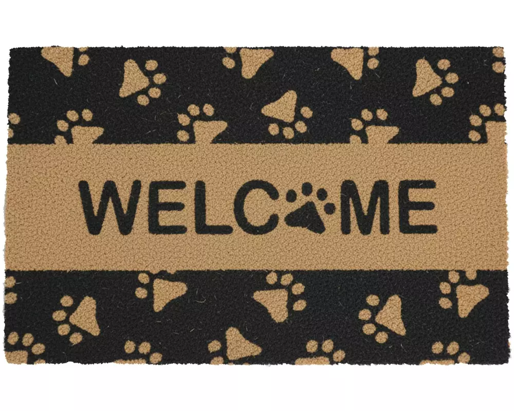 relaxdays Fussmatte Welcome Pfoten 80 x 50 cm Natur/Schwarz