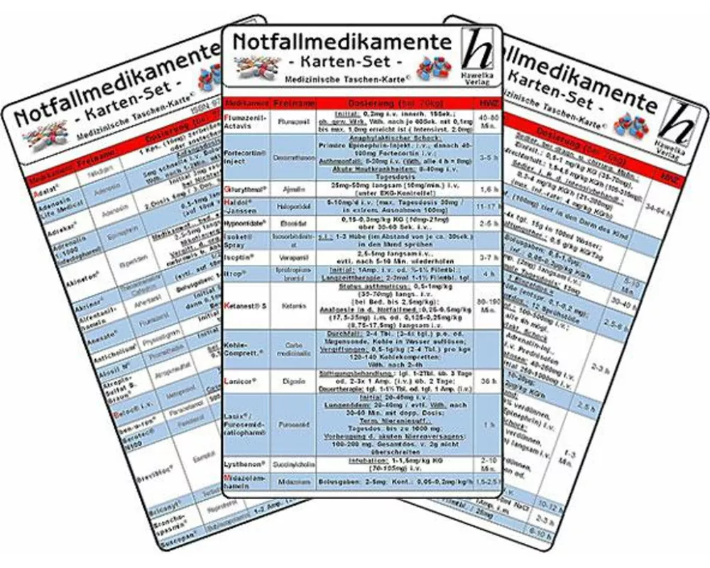 Notfallmedikamente Karten-Set - Medizinische Taschen-Karte