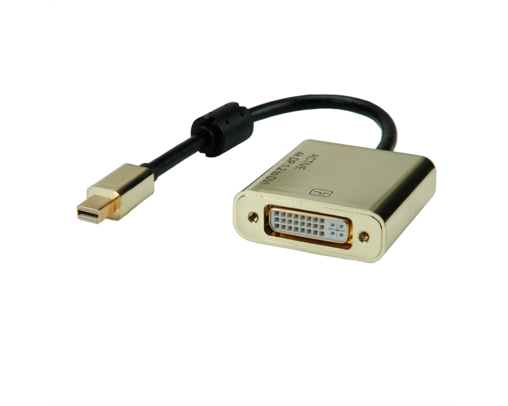 ROLINE GOLD 4K Mini DisplayPort-DVI Adapter, Aktiv, v1.2, Mini DP ST - DVI BU