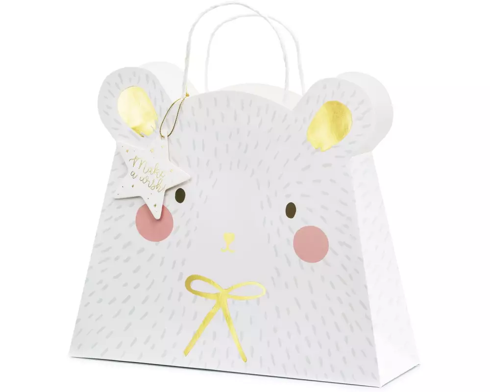 Partydeco Geschenktasche Eisbär 31.5 x 27 x 10 cm, Weiss