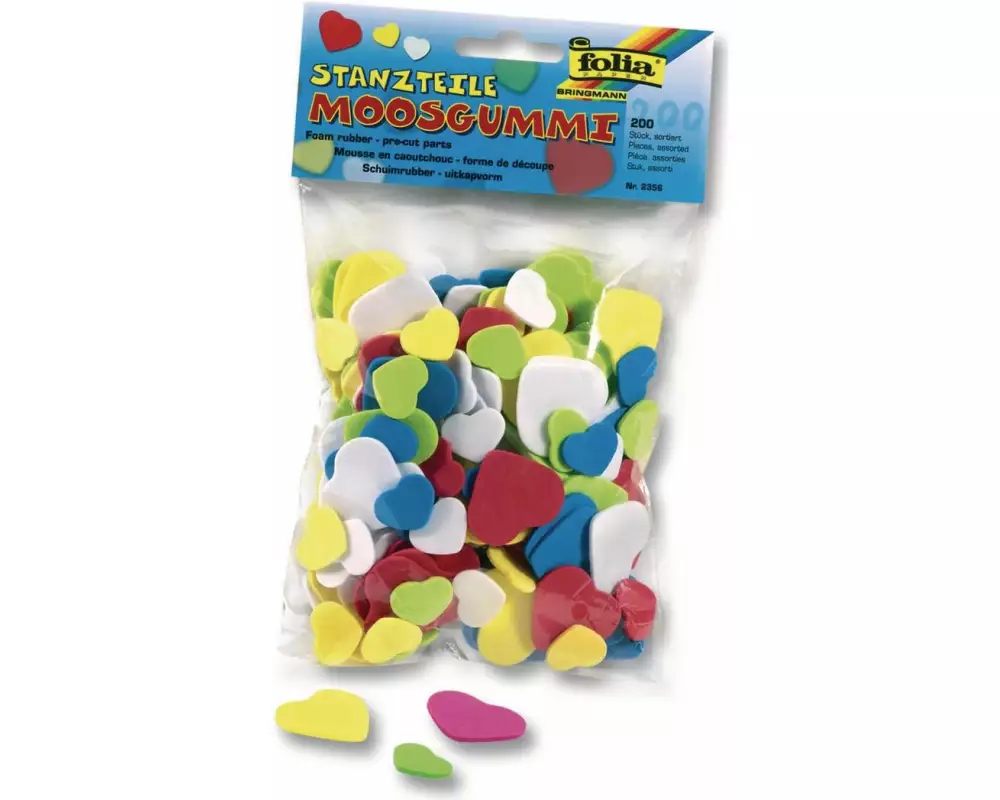 Folia Moosgummi-Stanzteile Herzen, 200 Stück