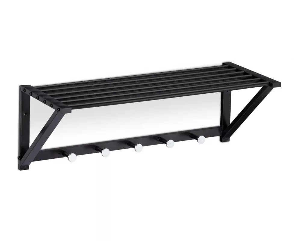 relaxdays Wandgarderobe mit Ablage 5 Haken, Schwarz