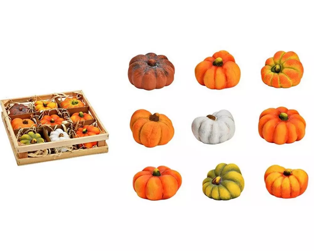 G. Wurm Aufsteller Kürbis in Holzbox 9 Stück, Orange/Weiss