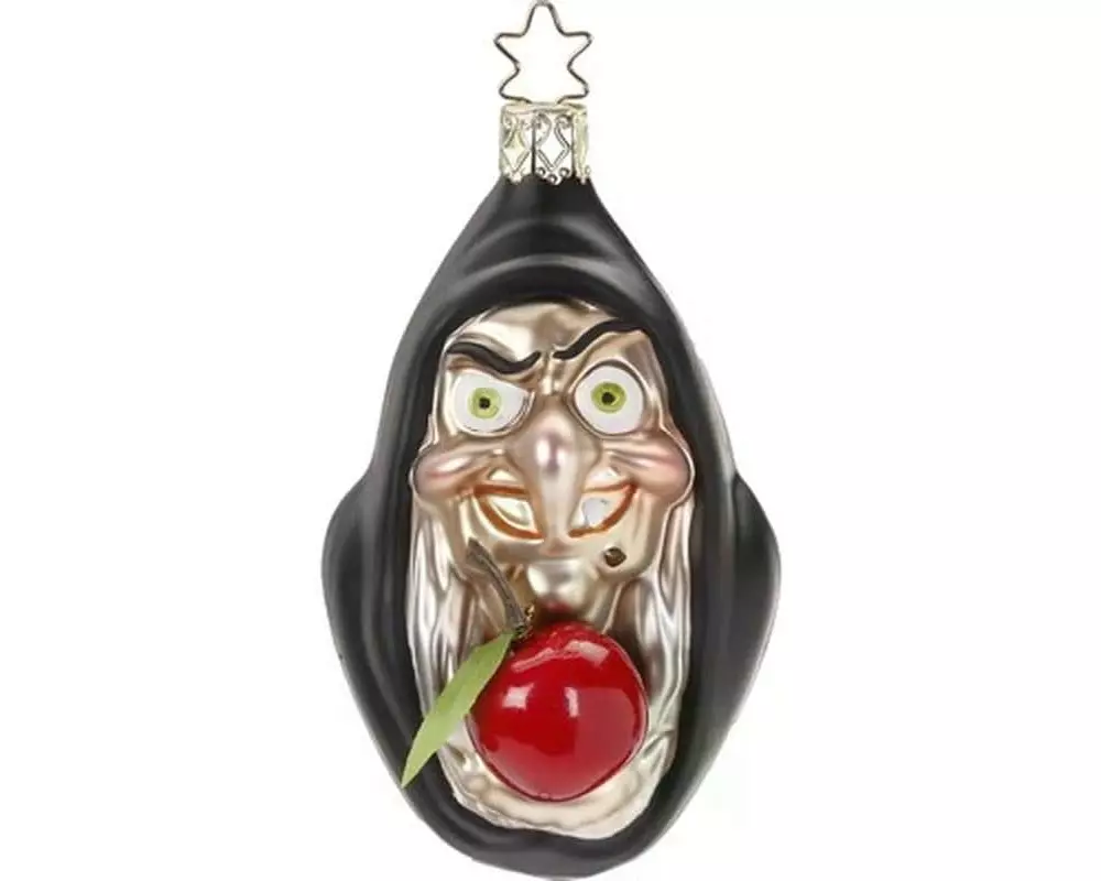 Inge Glas Manufaktur Weihnachtsschmuck Hexe mit Apfel 10 cm, Mehrfarbig