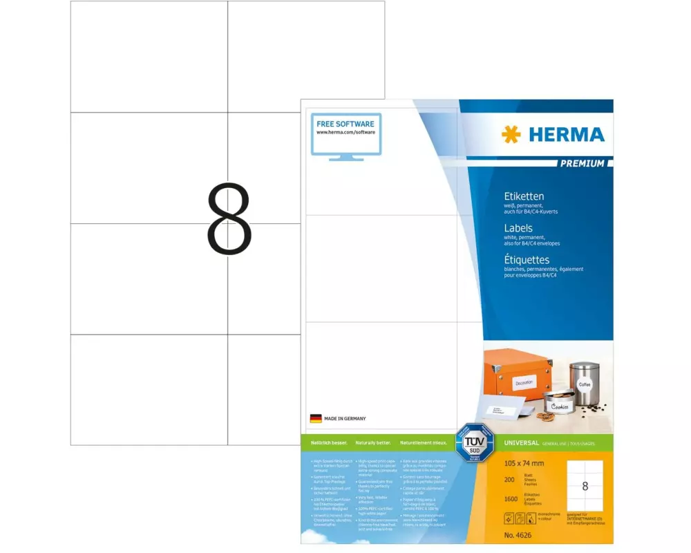 HERMA Universal-Etiketten Premium, 10.5 x 7.4 cm, 1600 Etiketten