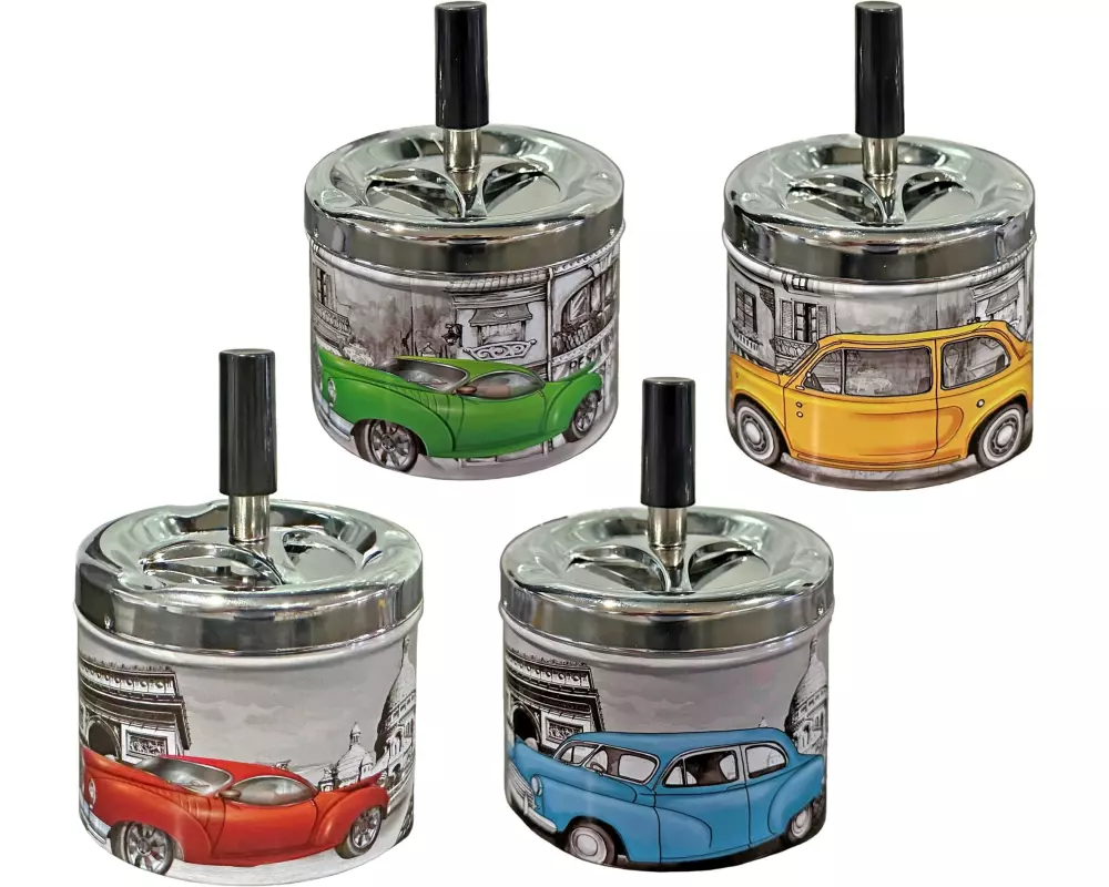 Dameco Aschenbecher mit Schleuderdeckel Retro Car Set assortiert