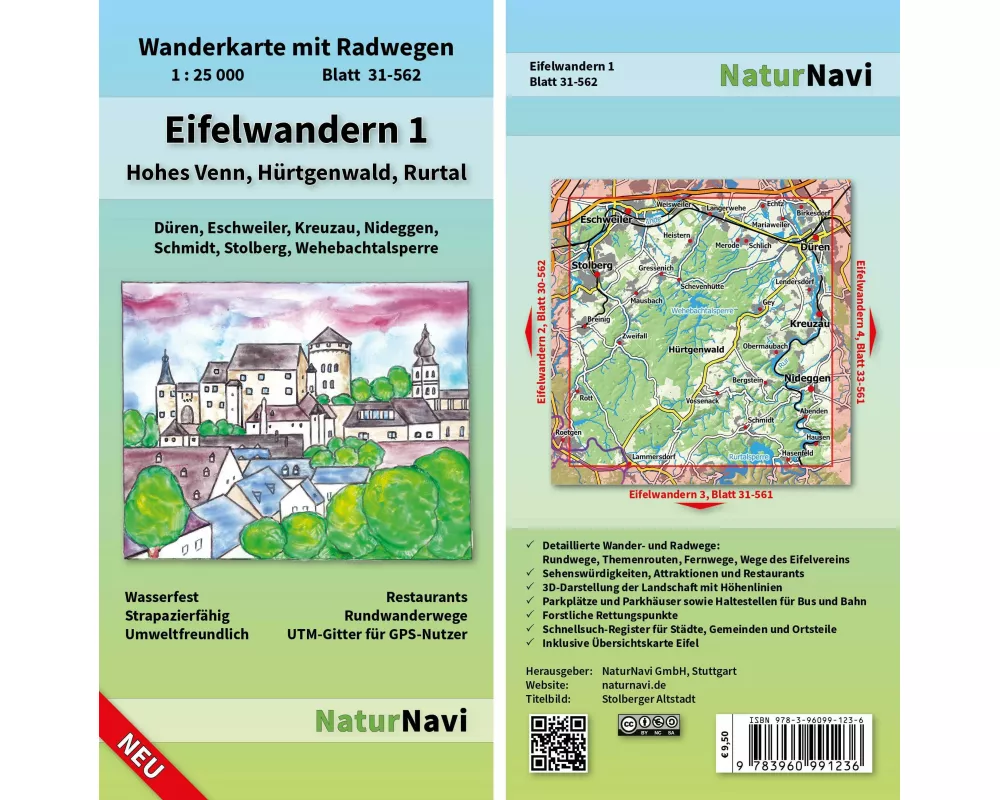 Eifelwandern 1 - Hohes Venn, Hürtgenwald, Rurtal 1 : 25 000