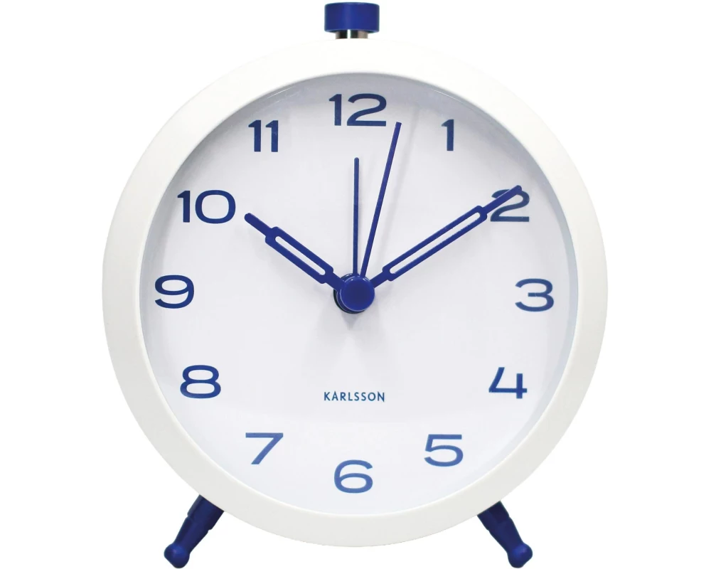 KARLSSON Wecker Button Retro Weiss mit Kobaltblau
