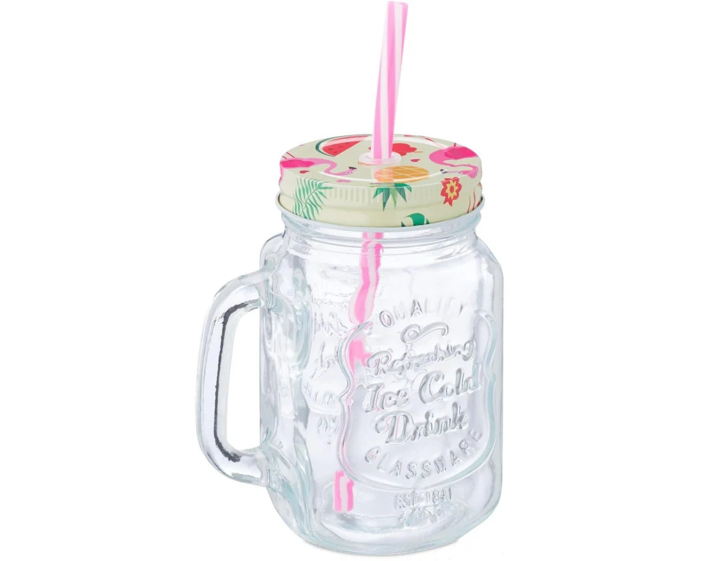 relaxdays Trinkkrug Flamingo 500 ml, 12 Stück