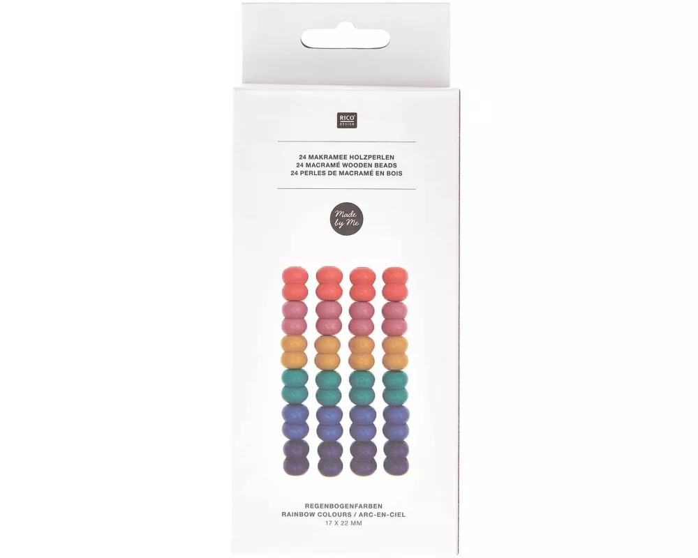 Makramee Perlen, Holz, Regenbogenfarben, 17x22mm, 24 Stk