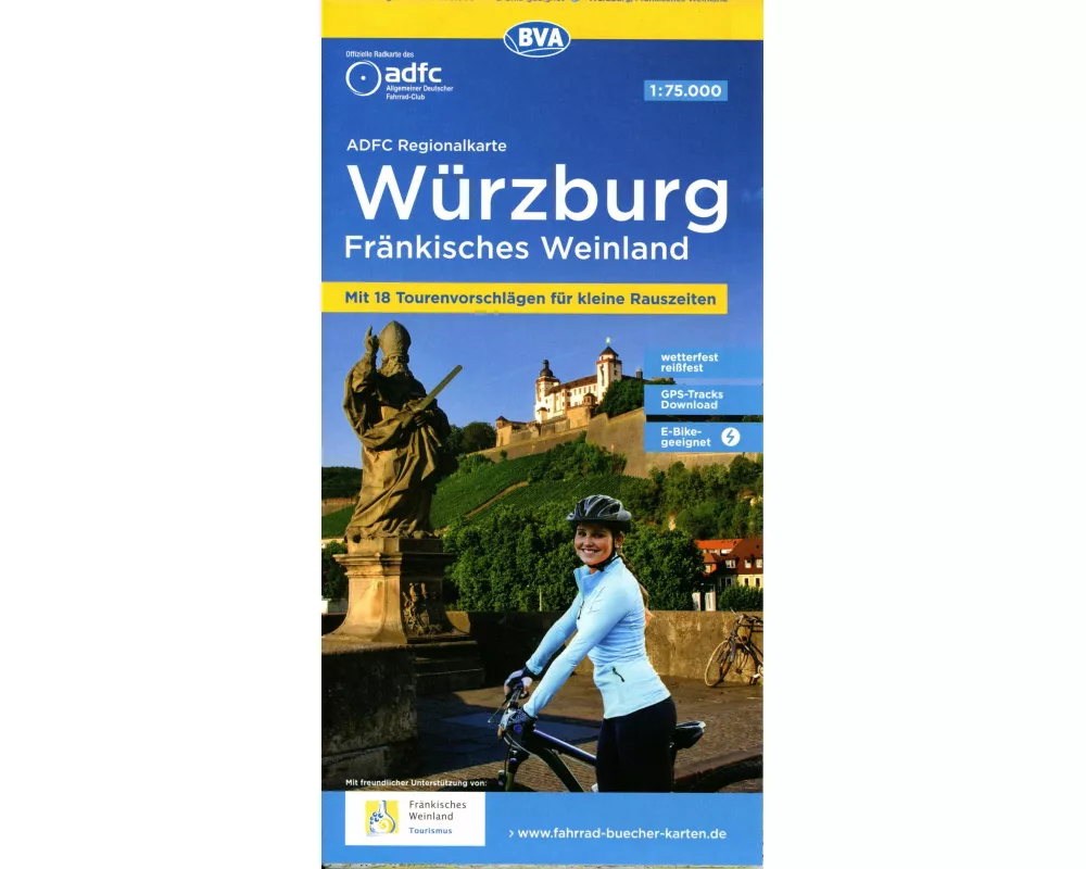 ADFC-Regionalkarte Würzburg Fränkisches Weinland, 1:75.000, mit Tagestourenvorschlägen, reiß- und wetterfest, E-Bike-geeignet, GPS-Tracks Download