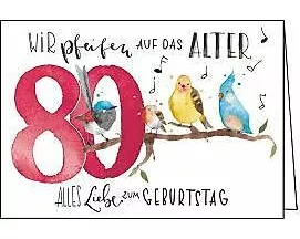 Doppelkarte / 80. Geburtstag (Vögel)