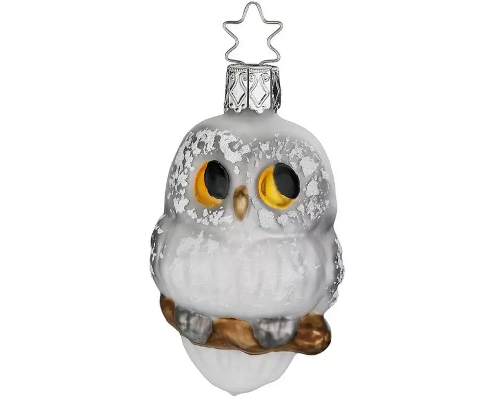 Inge Glas Manufaktur Weihnachtskugel Eule Weiss