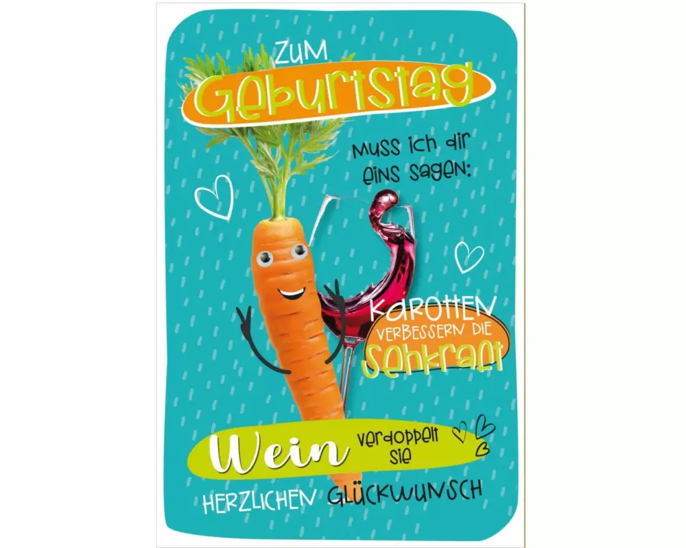 Susy Card Geburtstagskarte Karotte mit Wackelaugen 11.5 x 17 cm