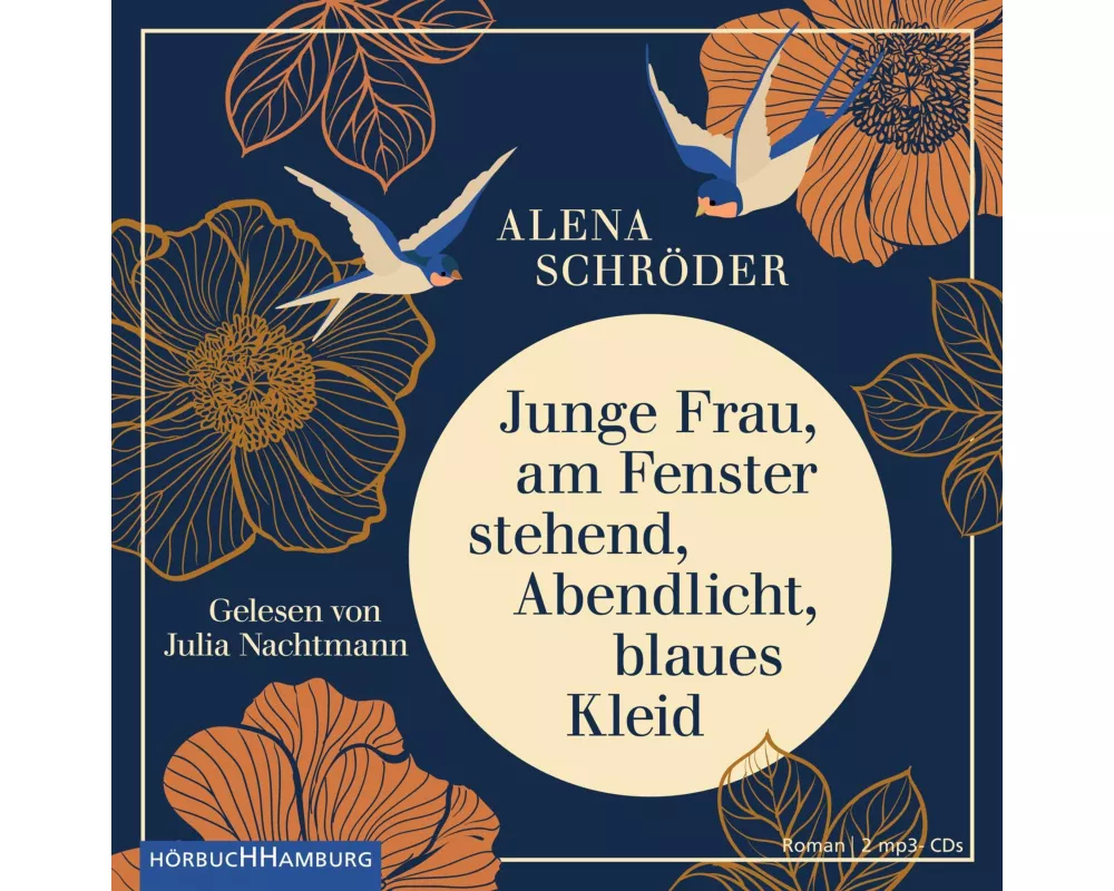 Junge Frau, am Fenster stehend, Abendlicht, blaues Kleid