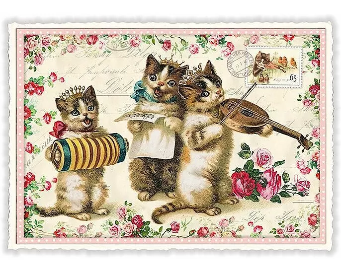 Postkarte / Musizierende Katzen / quer / blanko