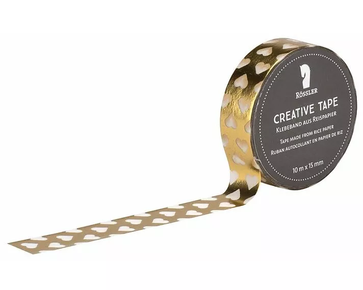 Creative Tape HF/Kleine transp. Herzen auf Gold - 10m x 15 mm
