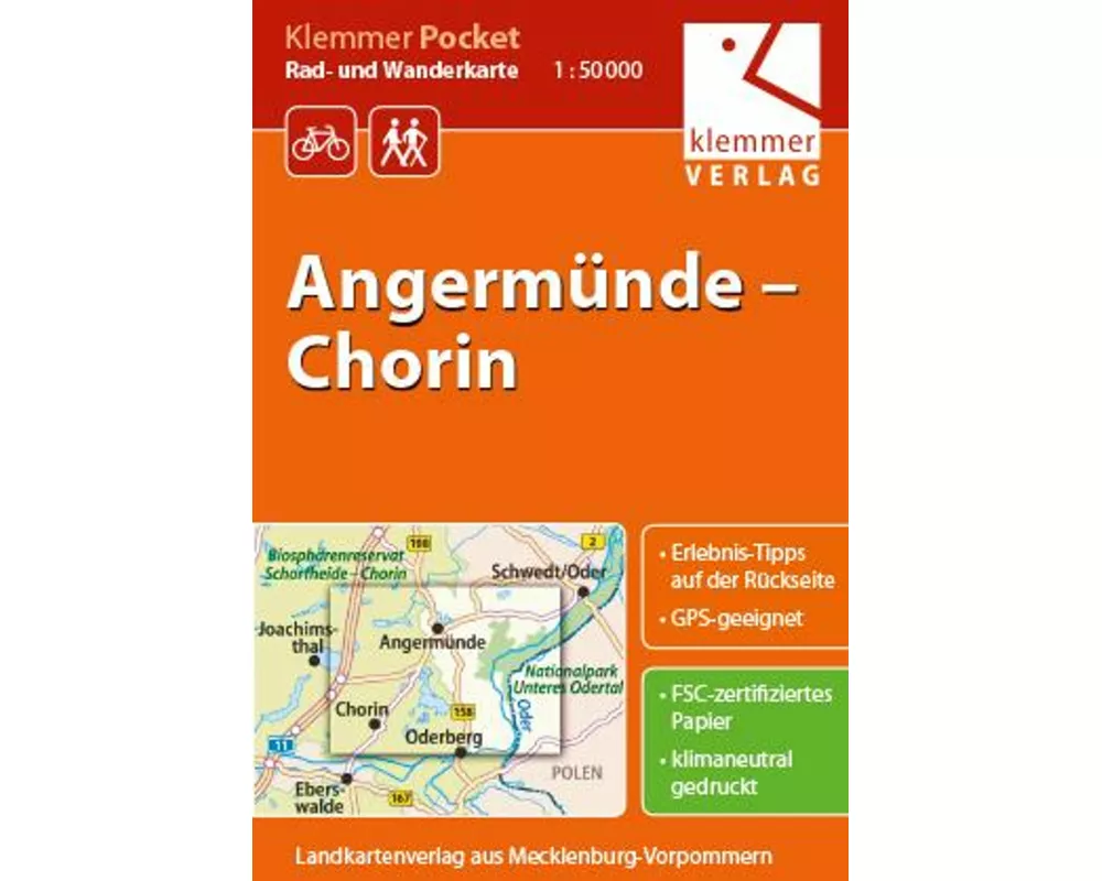 Klemmer Pocket Rad- und Wanderkarte Angermünde - Chorin 1 : 50 000