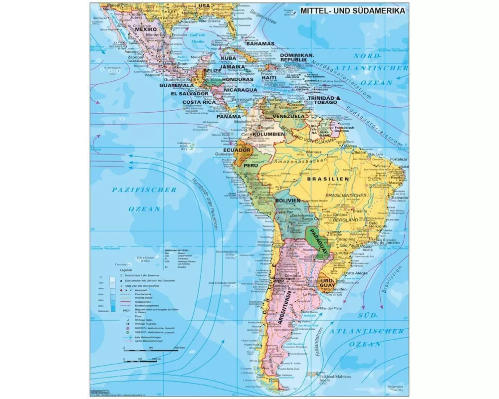 Mittel- und Südamerika politisch 1: 70.000 000