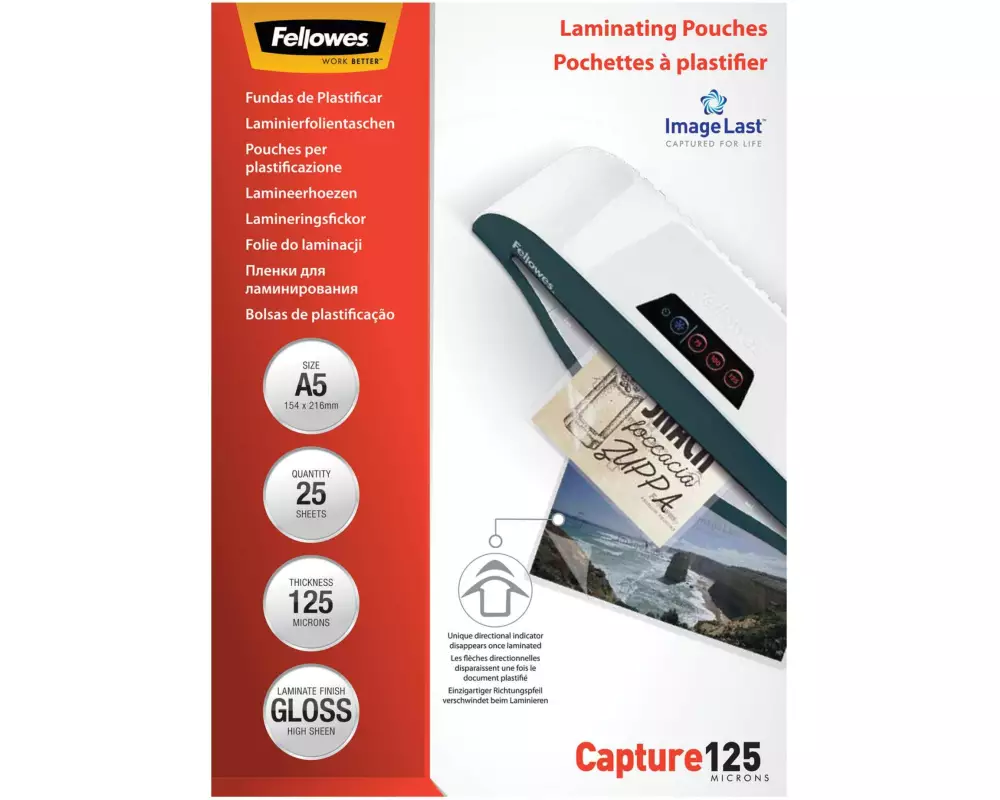 Fellowes Laminierfolie A5, 125 µm, 25 Stück, Glänzend