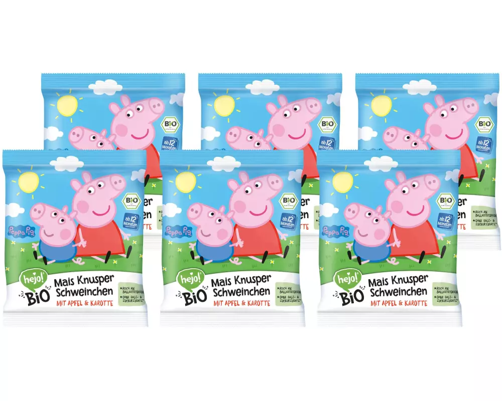 hejo! Knabberspass Knusperschweinchen Bio Mais Peppa Pig 6x 30 g
