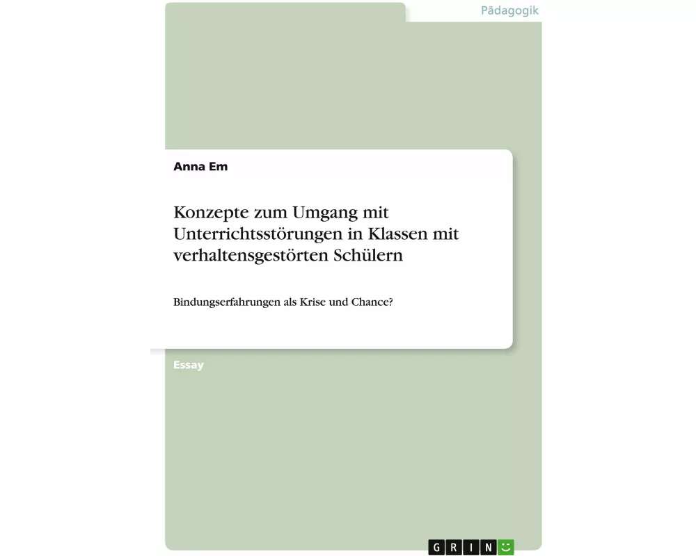 Konzepte zum Umgang mit Unterrichtsstörungen in Klassen mit verhaltensgestörten Schülern