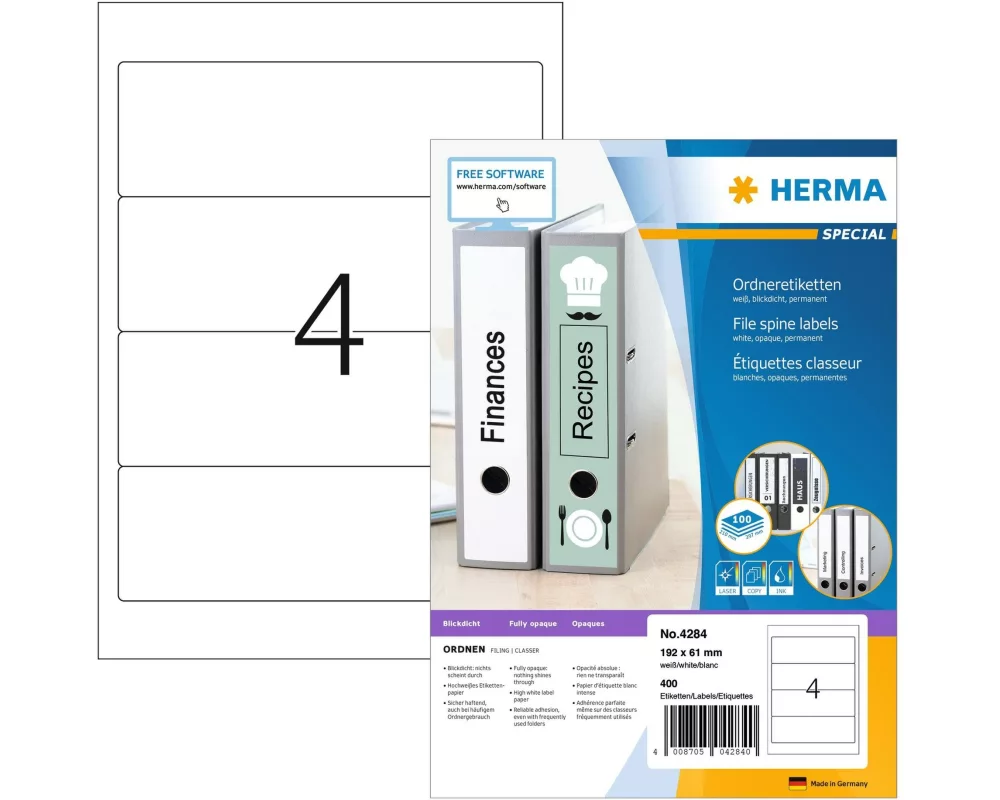 HERMA Ordneretiketten 4284 192 x 61 mm permanent, Weiss