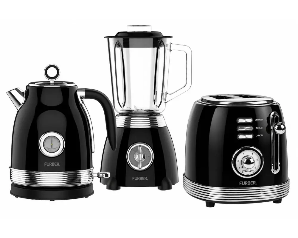 FURBER Wasserkocher, Toaster und Standmixer Set, Schwarz