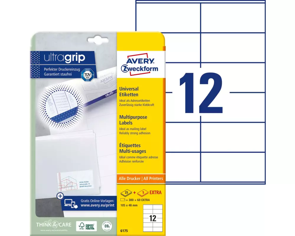 Avery Zweckform Universal-Etiketten 6175 105 x 48 mm, 30 Blatt