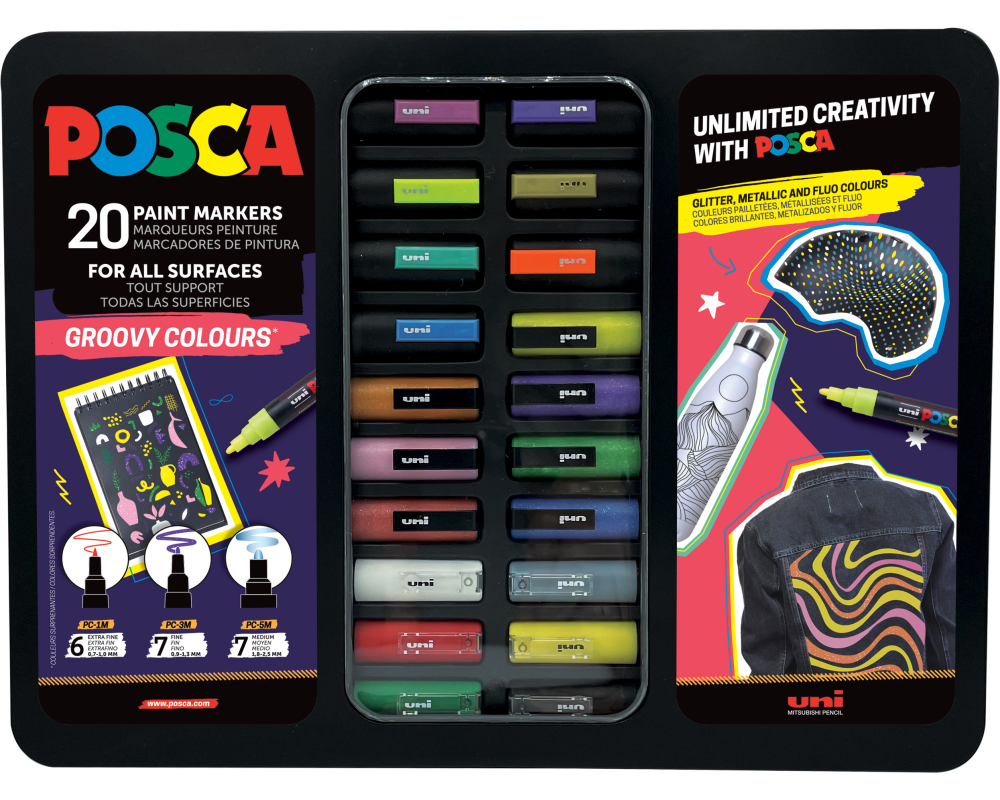 POSCA Marker Groovy Colors PC-TIN20META Metallbox 20 Stück
