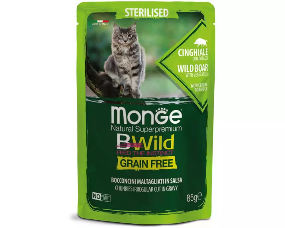 Monge Nassfutter Katze Bwild GF Sterilisiert Wildschwein 85g