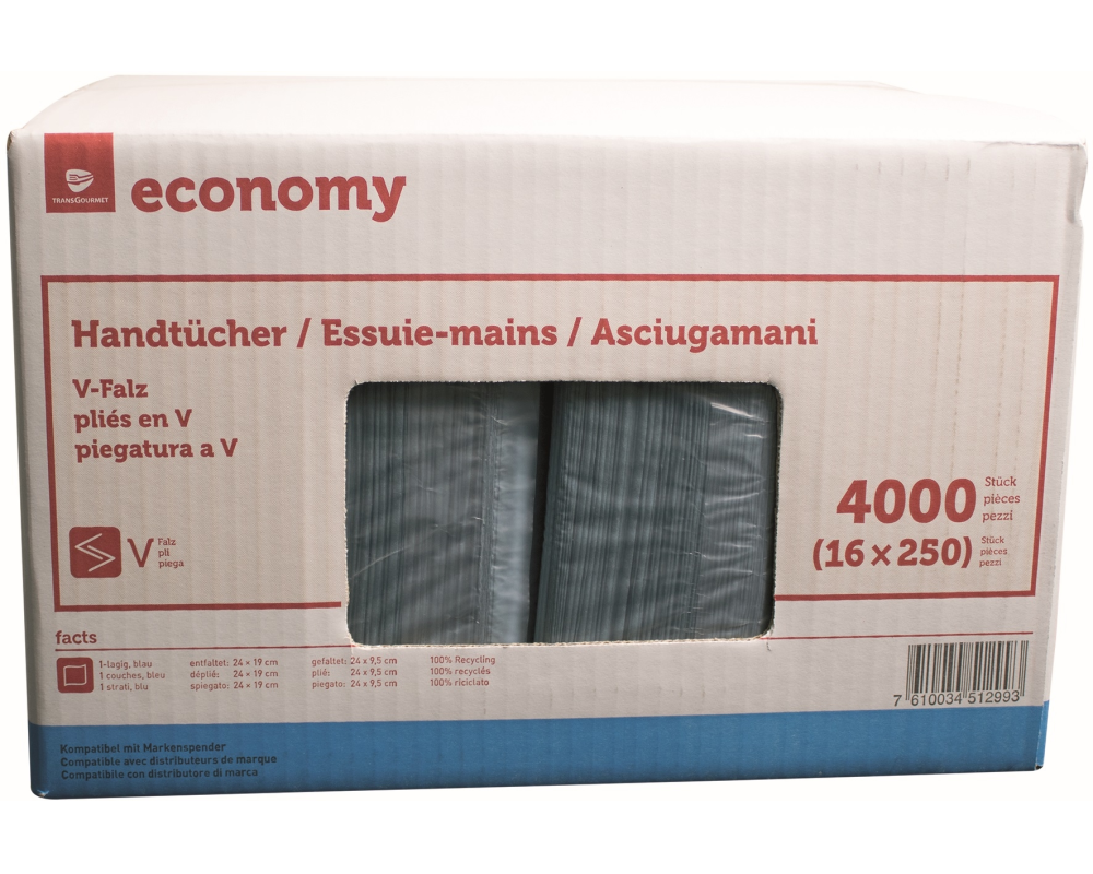 NEUTRAL Falthandtuch 1lg. 24x24cm 992932.60 blau, V-Falz 16x250 Blatt