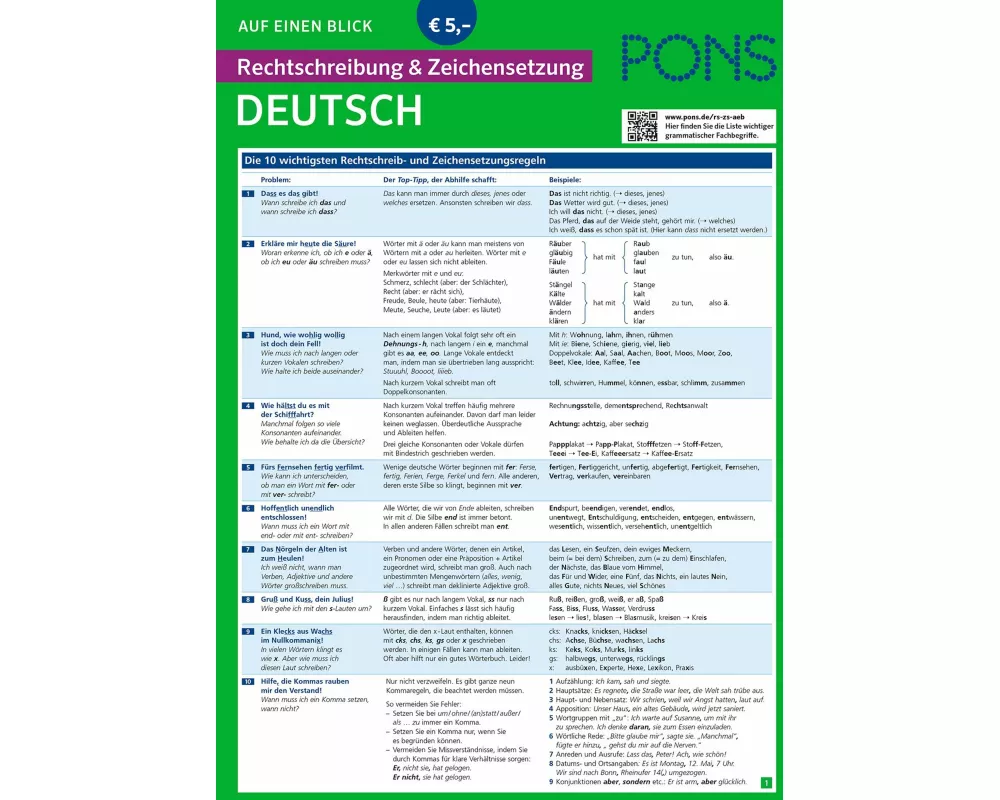 PONS Rechtschreibung und Zeichensetzung auf einen Blick Deutsch
