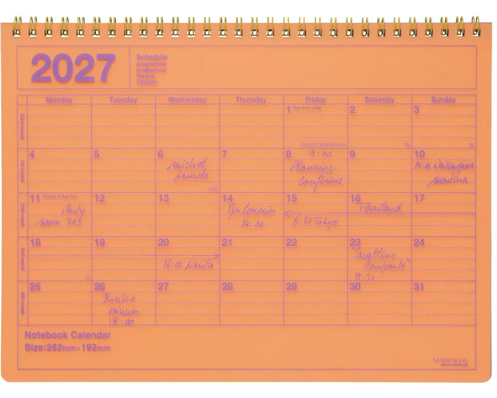 MARK'S 2027 Notebook Calendar M // Neon Orange