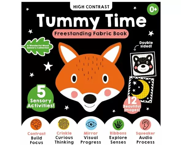 A High-Contrast Tummy Time Black-and-White Sensory Rag Book: Part of the A Wonderful Wood Collection for Newborns and Babies 0-2 years