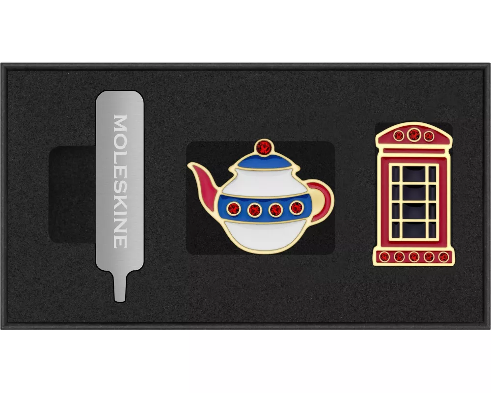 Moleskine Country Pins England (2er-Set), Teekanne + Telefonzelle