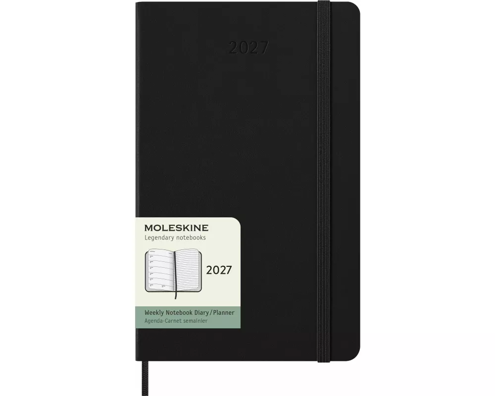 Moleskine 12 Monate Wochen Notizkalender 2027, Large/A5, 1 Wo = 1 Seite, rechts linierte Seite, fester Einband, schwarz